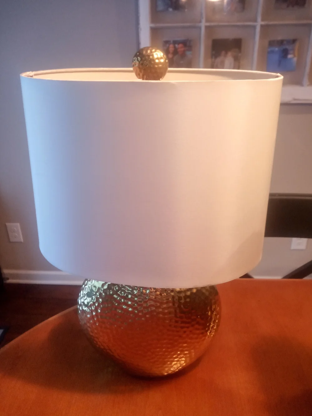 Hammered Gold Globe Table Lamp with White Drum Shade